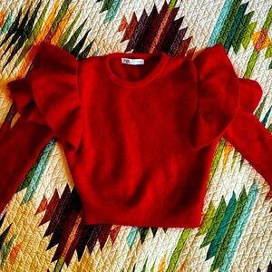 Puff ruffle sleeve sweater, Zara